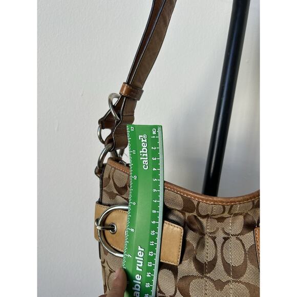 Vintage Y2K Coach Signature Shoulder Bag Crossbody 03574 Khaki Tan Leather Trim - Picture 4 of 10